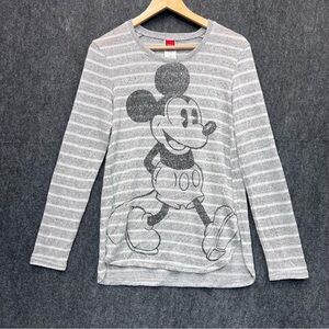 Disney Mickey Mouse Grey & White Stripe Long Sleeve Size Juniors M